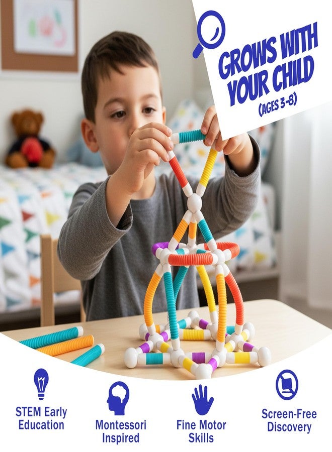 ROHSCE Flexible Magnetic Tubes for Kids - 66 PCS STEM Learning Builder Set, Snap & Shape Creative Structures - Image 3
